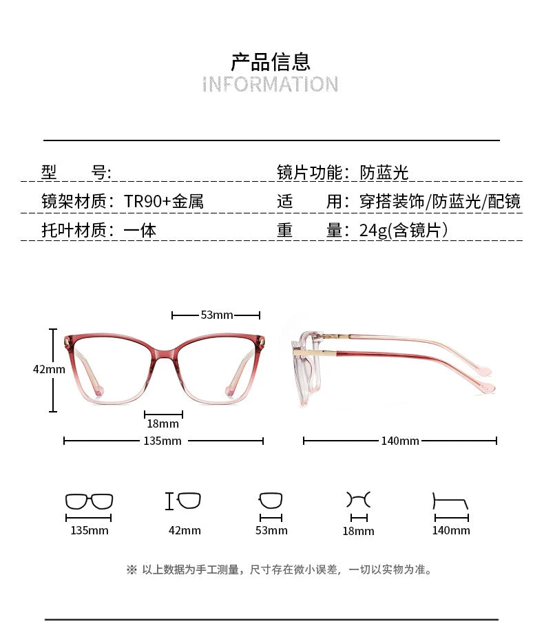 CCspace Women's  Full Rim Square Tr 90 Alloy Reading 312713