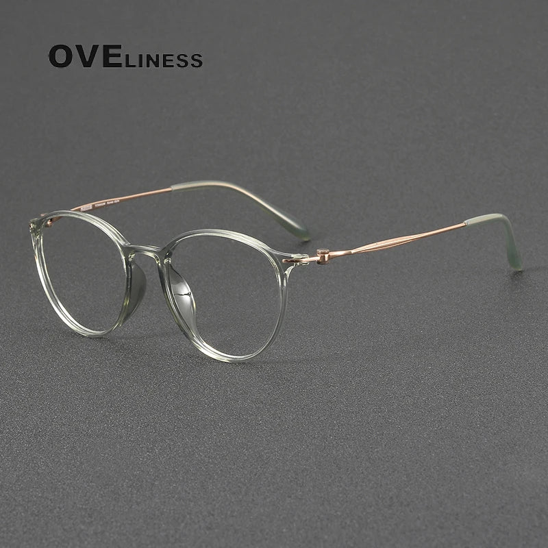 Oveliness Unisex Full Rim Oval Round Acetate Titanium Eyeglasses 8664 Full Rim Oveliness green rose gold  