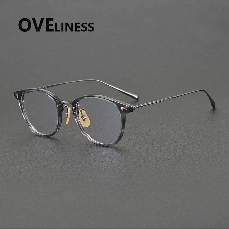 Oveliness Women's Full Rim Oval Square Acetate Titanium Eyeglasses 84548 Full Rim Oveliness grey gun