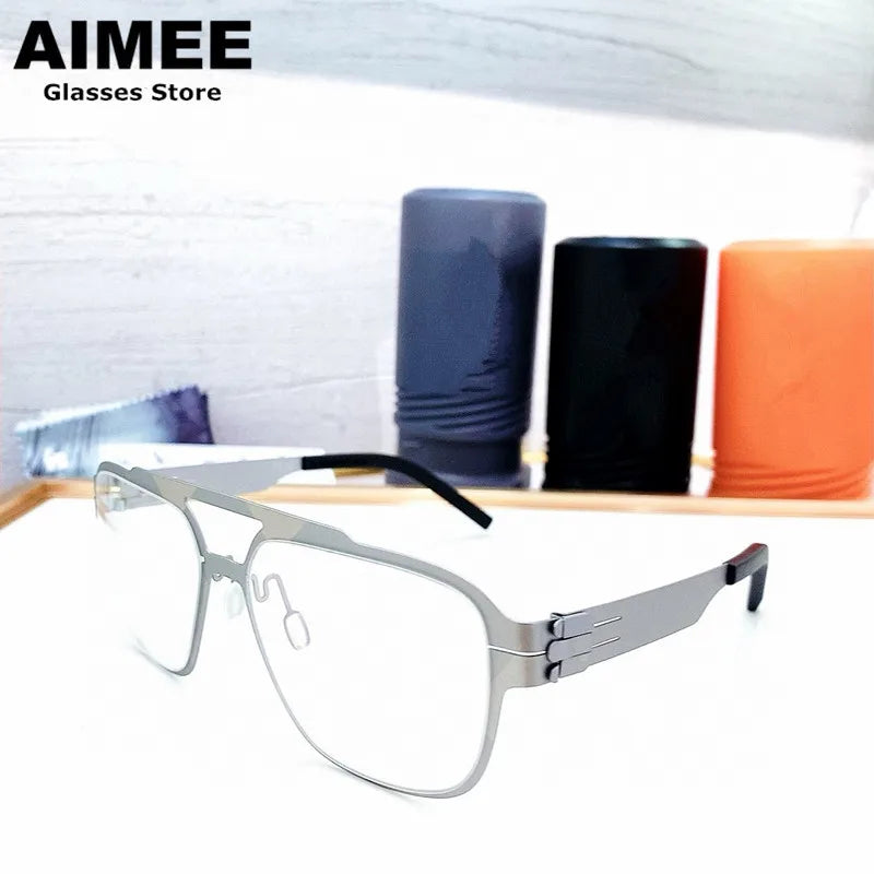 Aimee Men's Full Rim Big Square Double Bridge Steel Eyeglasses 55145