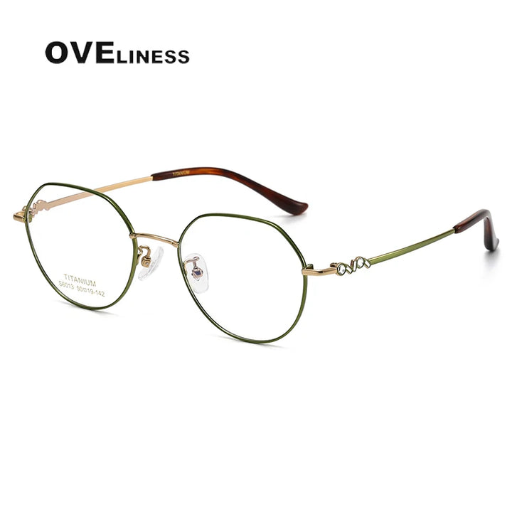 Oveliness Women's Full Rim Flat Top Oval Titanium Eyeglasses 6013 Full Rim Oveliness green gold  