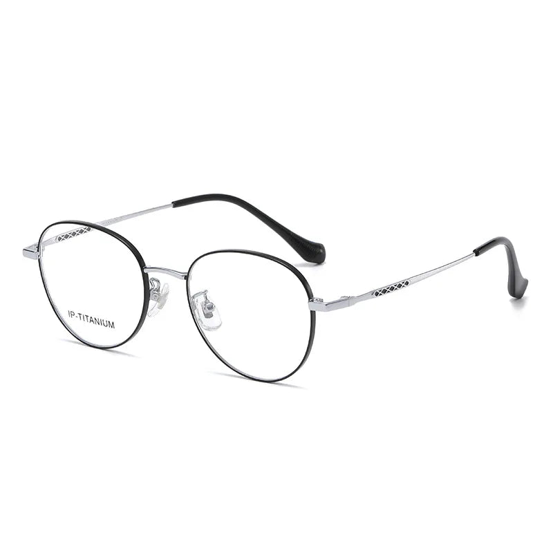 Yimaruili Women's Full Rim Oval Round Titanium Eyeglasses 98449 Full Rim Yimaruili Eyeglasses Black Silver