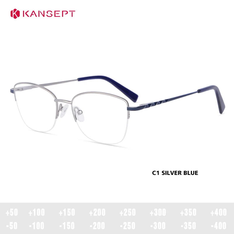 Kansept Women's Semi Rim Square Cat Eye Alloy Reading Glasses 72702