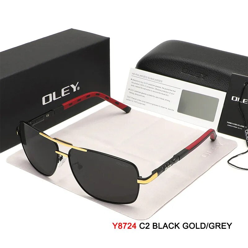 Oley Men's Full Rim Oval Aluminum Magnesium Polarized Sunglasses Y8724 Sunglasses Oley Y8724 C2BOX OLEY 