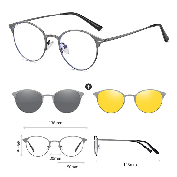 Hdcrafter Women's Full Rim Square Double Bridge Titanium Tr 90 Eyeglasses Clip On Sunglasses 414819