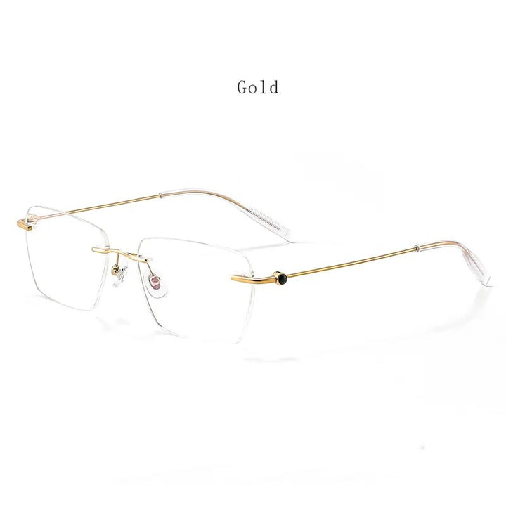 Hdcrafter Unisex Rimless Square Titanium Eyeglasses 71327 Rimless Hdcrafter Eyeglasses Gold  