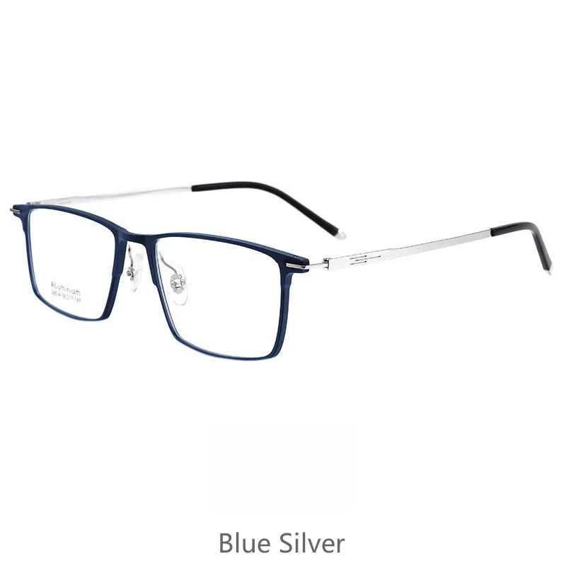 KatKani Men's Full Rim Square  Aluminum Magnesium Eyeglasses 28534 Full Rim KatKani Eyeglasses Blue Silver  