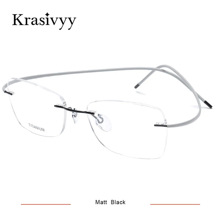 Krasivyy Unisex Rimless Oval Titanium Eyeglasses 1615 Rimless Krasivyy Matt Black  