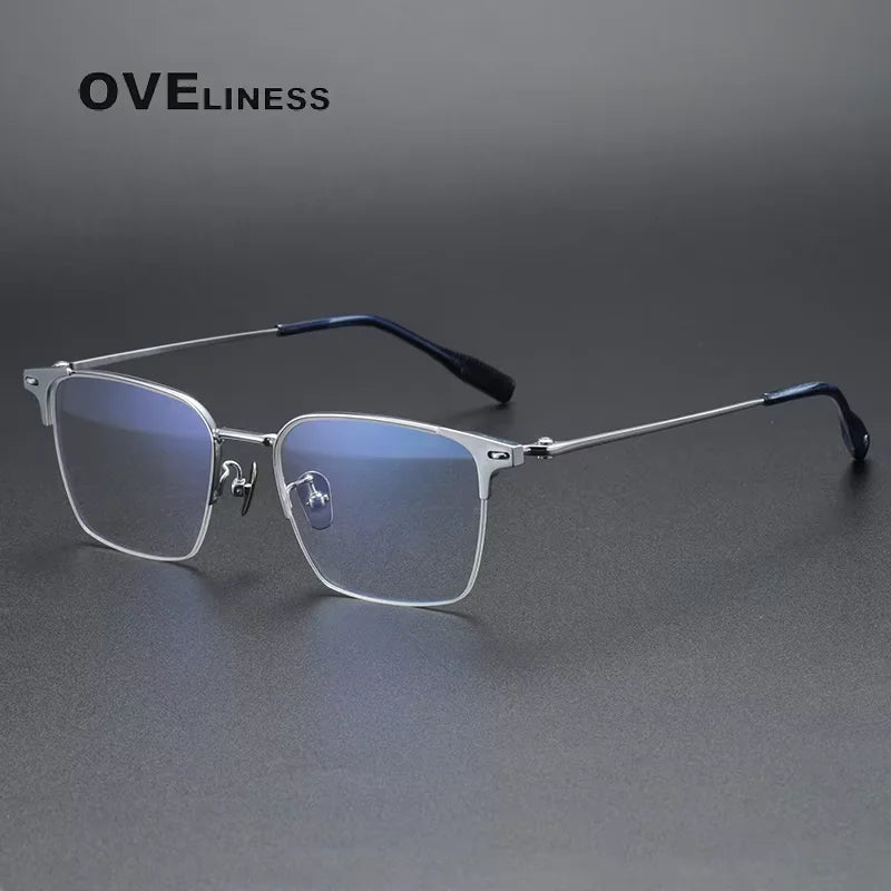 Oveliness Women's Semi Rim Polygon Square Titanium Eyeglasses 81005 Semi Rim Oveliness silver