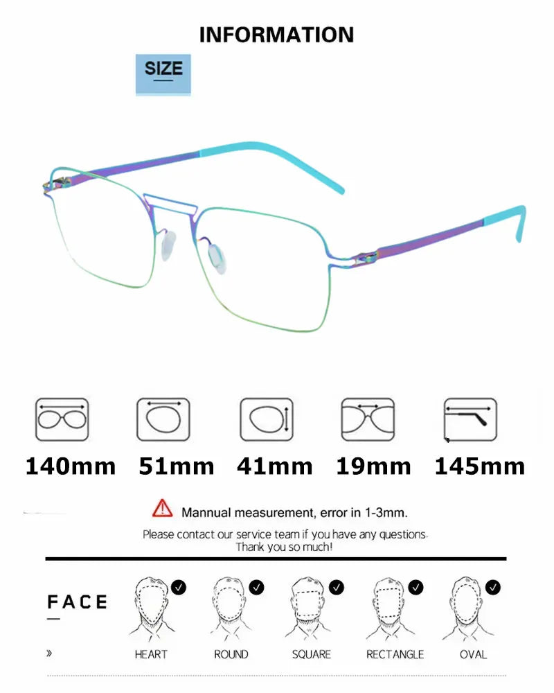 Aimee Unisex Full Rim Square Double Bridge Steel Eyeglasses 14041