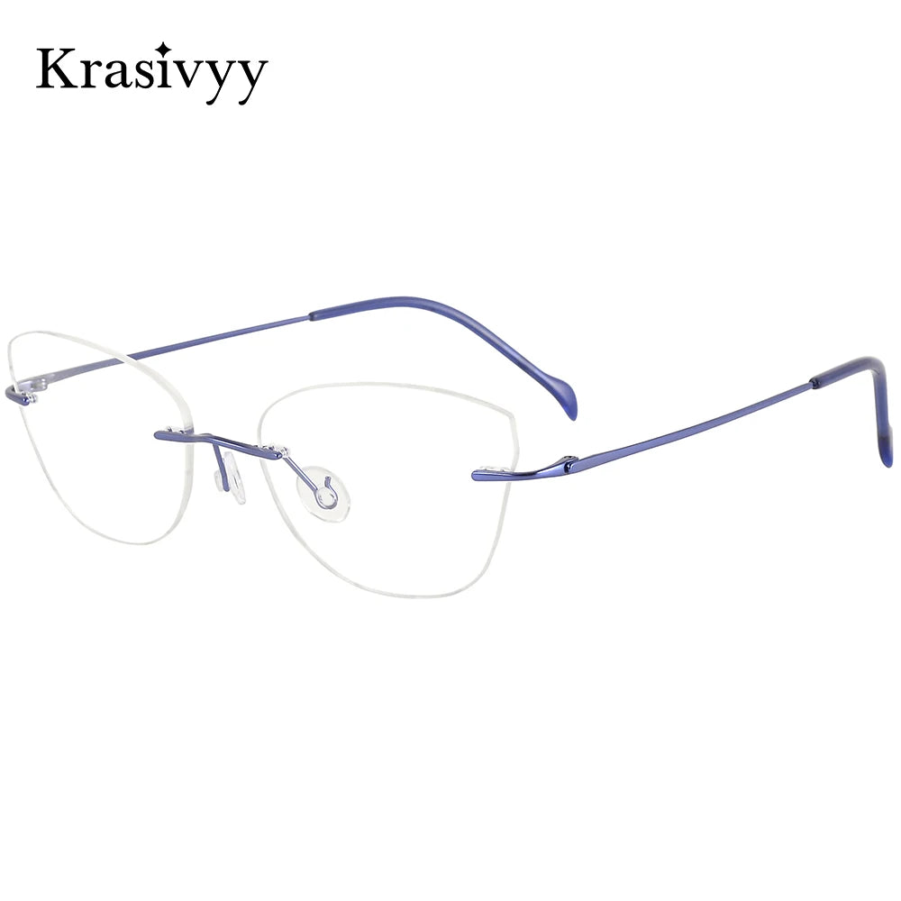 Krasivyy Women's Rimless Oval Cat Eye Titanium Eyeglasses 316086