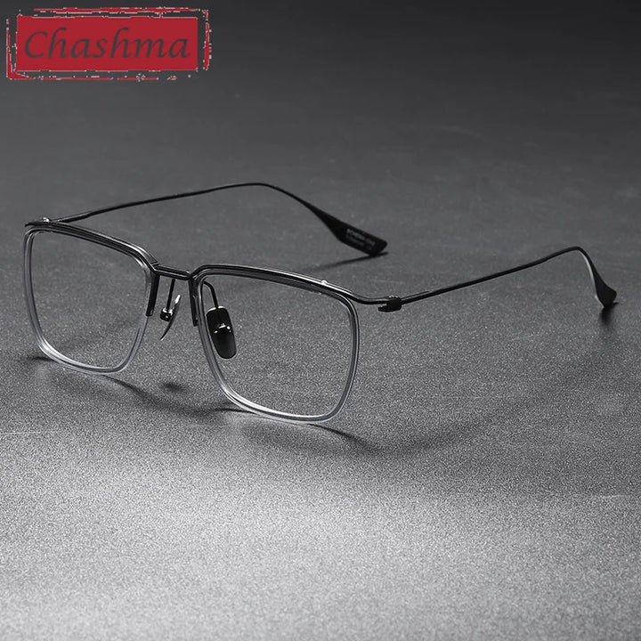 Chashma Ochki Unisex Full Rim Square Titanium Acetate Eyeglasses 84106 Full Rim Chashma Ochki Gray Gun  