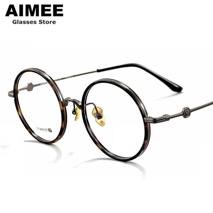 Aimee Unisex Full Rim Round Acetate Titanium Eyeglasses 365505