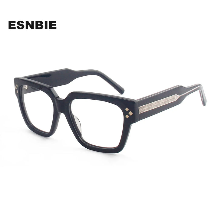 Esnbie Unisex Full Rim Polygon Square Rivet Acetate Eyeglasses 712371