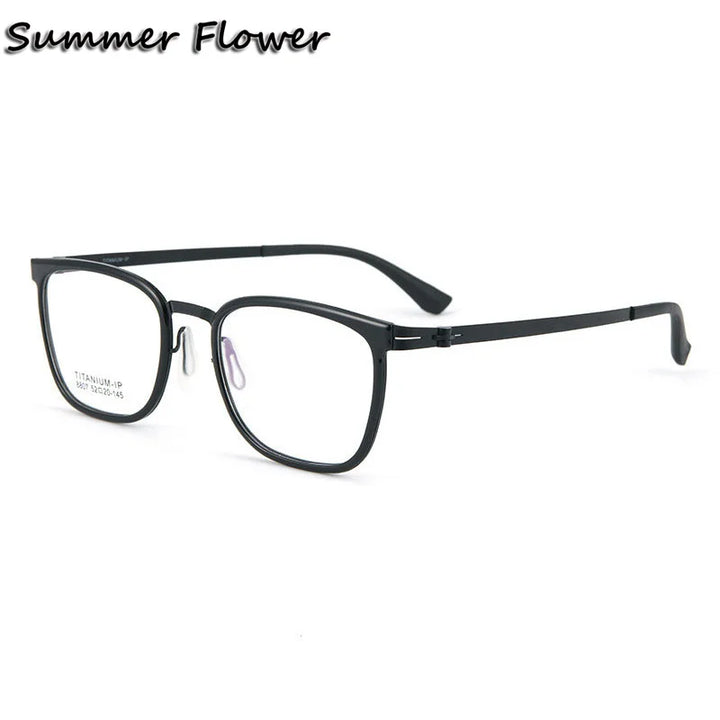 Summer Flower Unisex Full Rim Square Tr 90 Alloy Eyeglasses 88807 Full Rim Summer Flower Black