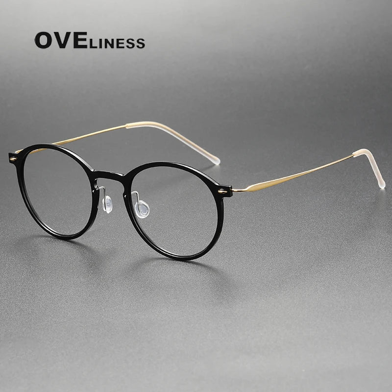 Oveliness Women's Full Rim Round Acetate Titanium Eyeglasses 326541