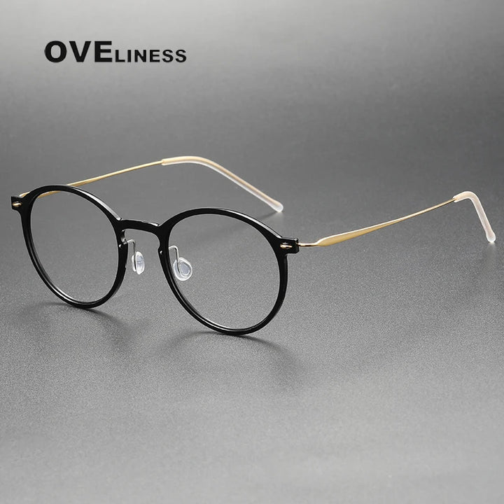 Oveliness Women's Full Rim Round Acetate Titanium Eyeglasses 326541