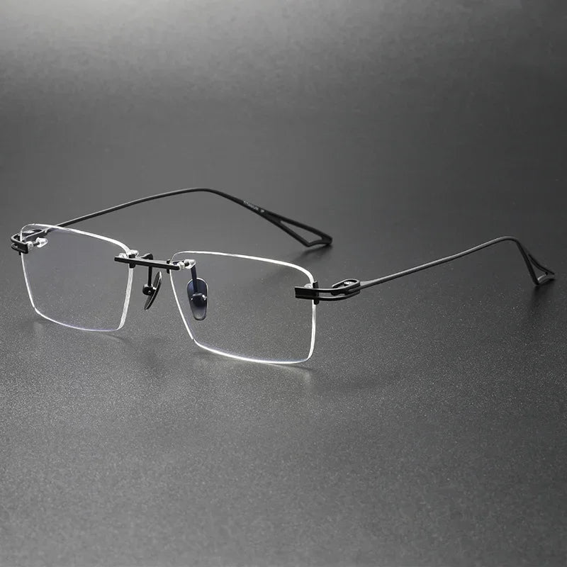 Muzz Unisex Rimless Square Titanium Eyeglasses 14017 Rimless Muzz black  