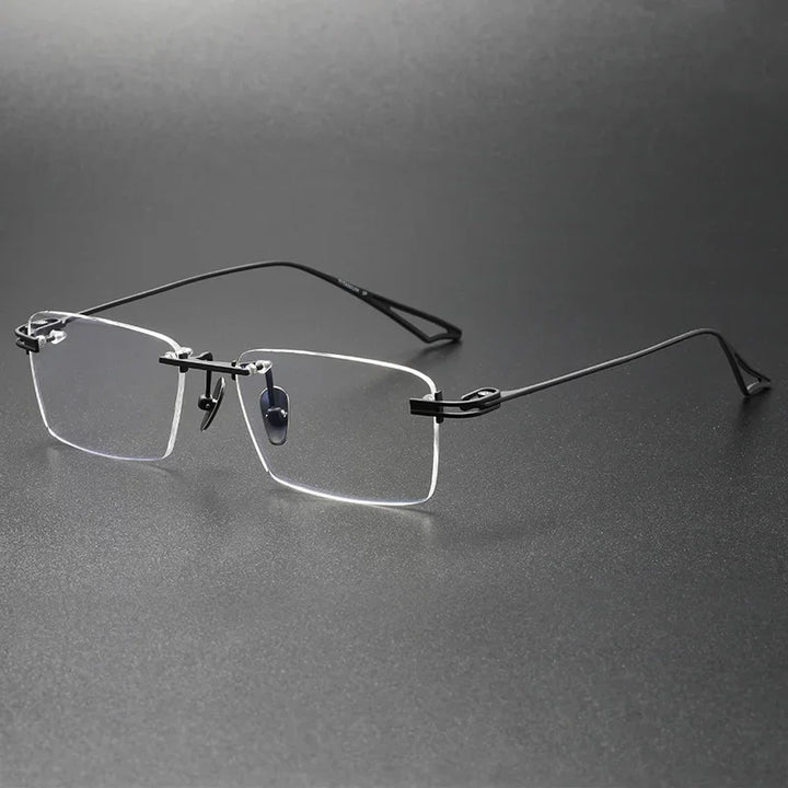 Muzz Unisex Rimless Square Titanium Eyeglasses 14017 Rimless Muzz black  