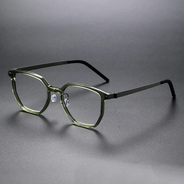 Black Mask Unisex Full Rim Square Titanium Eyeglasses D1055 Full Rim Black Mask Green  