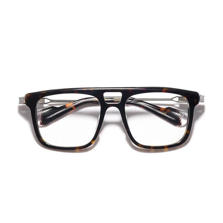 Hewei Unisex Full Rim Square Double Bridge Acetate Titanium Eyeglasses 5054 Full Rim Hewei tortoise  