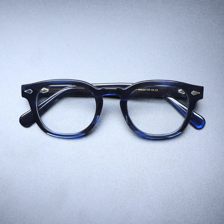 Gatenac Unisex Full Rim Round Acetate Optional Clip On Sunglasses 1237 Clip On Sunglasses Gatenac Blue  