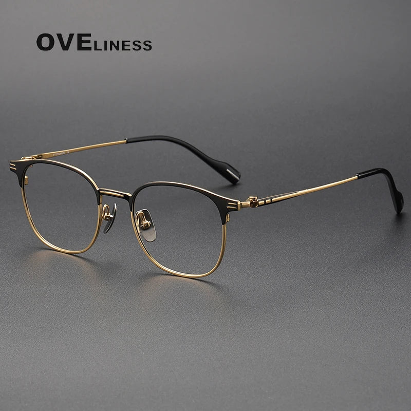 Oveliness Unisex Full Rim Round Square Titanium Eyeglasses 70807 Full Rim Oveliness black gold  