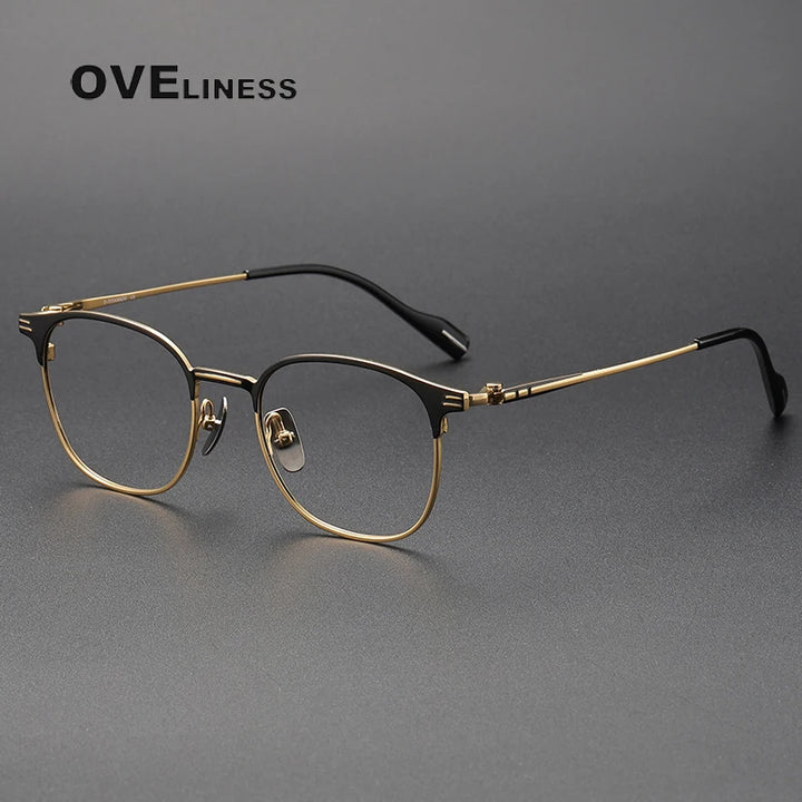 Oveliness Unisex Full Rim Round Square Titanium Eyeglasses 70807 Full Rim Oveliness black gold  