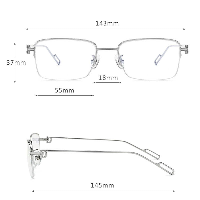 Hdcrafter Men's Semi Rim Square Titanium Alloy Eyeglasses 150258 Semi Rim Hdcrafter Eyeglasses   