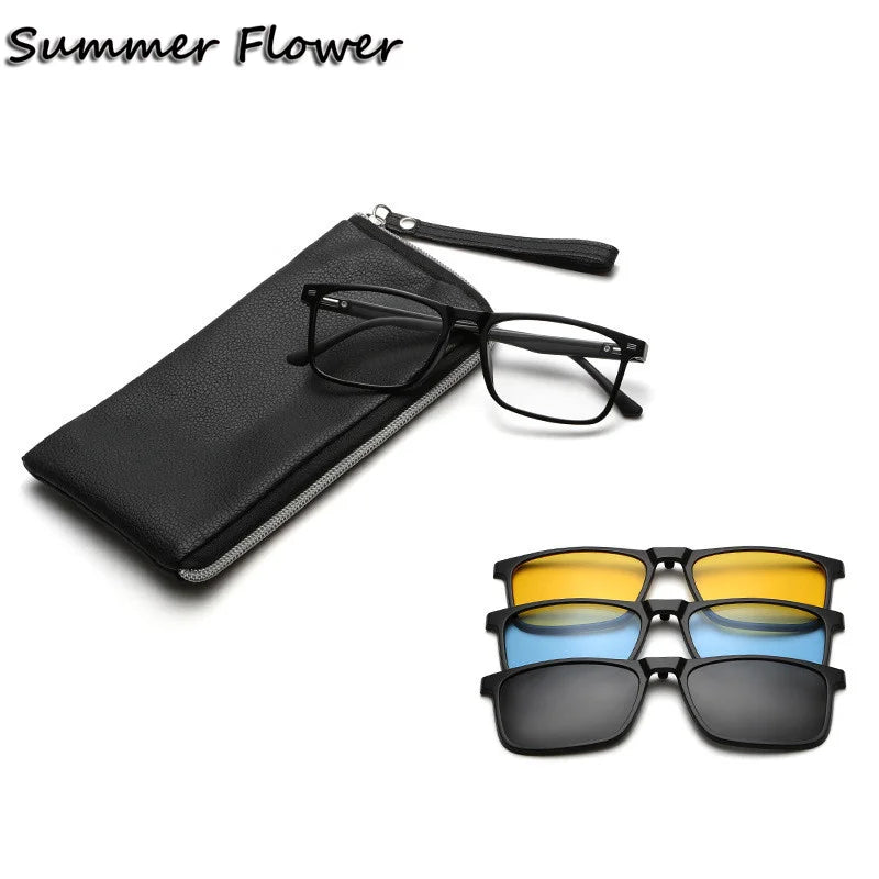 Summer Flower Unisex Full Rim Square Tr 90 Titanium Eyeglasses Clip On Sunglasses  62114