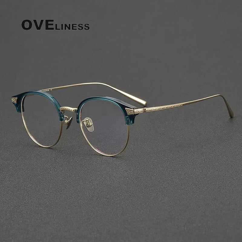 Oveliness Unisex Full Rim Round Acetate Titanium Eyeglasses 314029