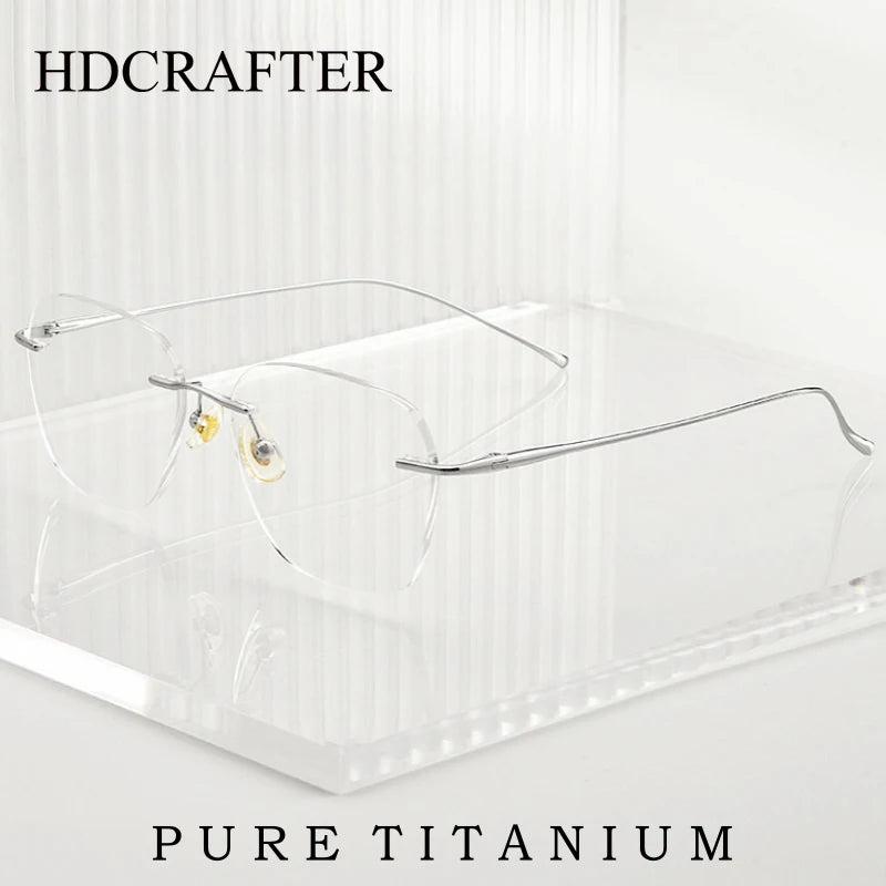 Hdcrafter Unisex Rimless Flat Top Oval Titanium Eyeglasses 8978 Rimless Hdcrafter Eyeglasses   