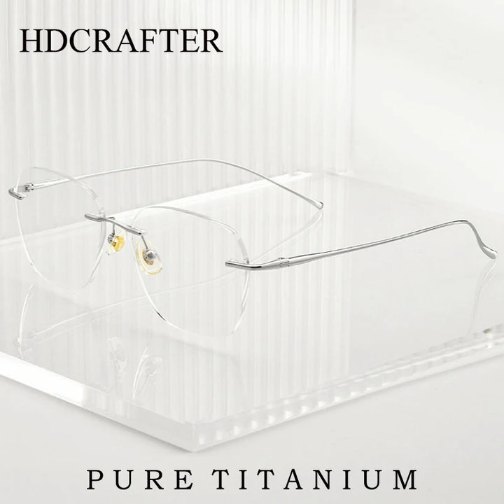 Hdcrafter Unisex Rimless Flat Top Oval Titanium Eyeglasses 8978 Rimless Hdcrafter Eyeglasses   