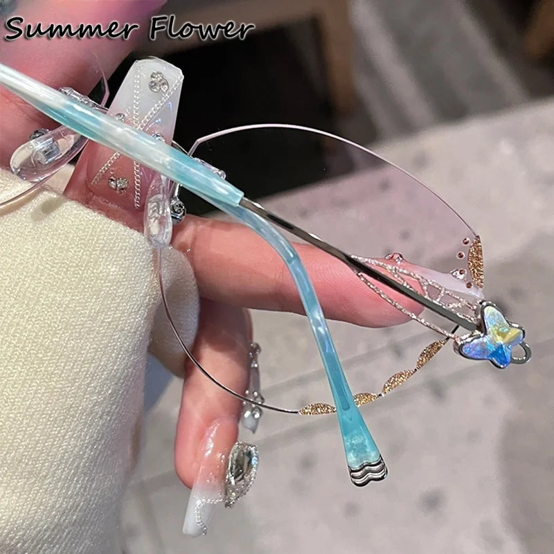 Summer Flower Women's Rimless Butterfly Titanium Eyeglasses 580513