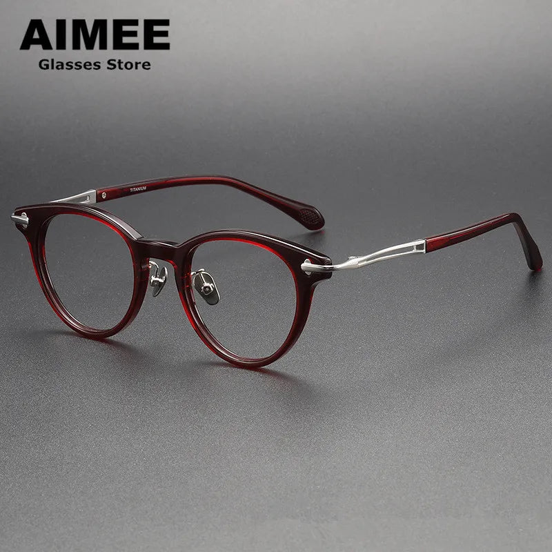 Aimee Unisex Full Rim Round Titanium Acetate Eyeglasses 1721 Full Rim Aimee Red  