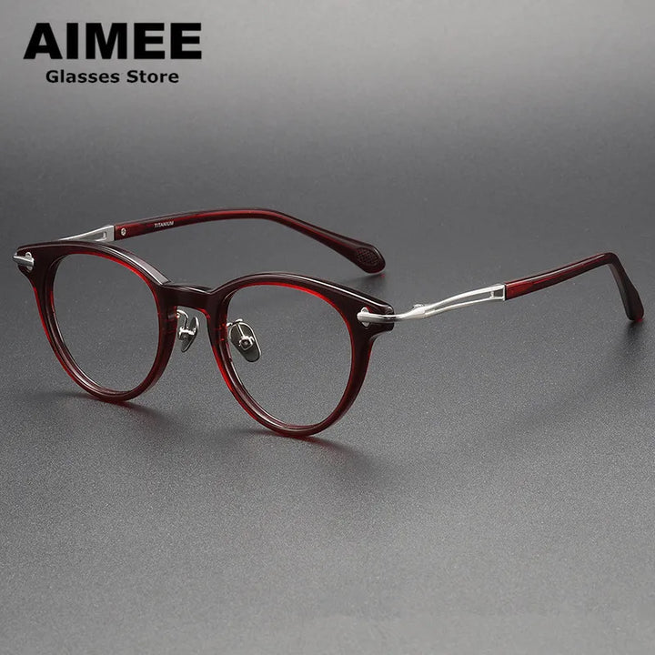 Aimee Unisex Full Rim Round Titanium Acetate Eyeglasses 1721 Full Rim Aimee Red  