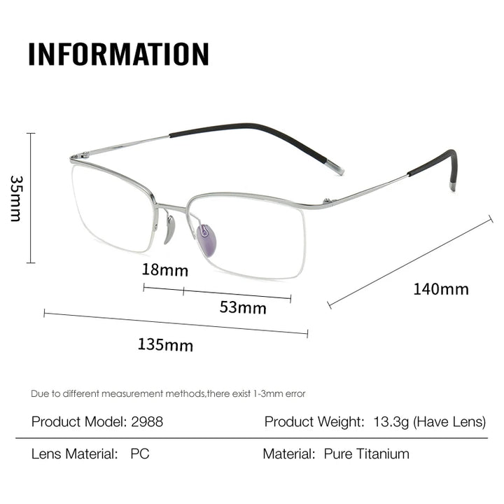 Muzz Women's Semi Rim Square Brow Line Titanium Eyeglasses 82988