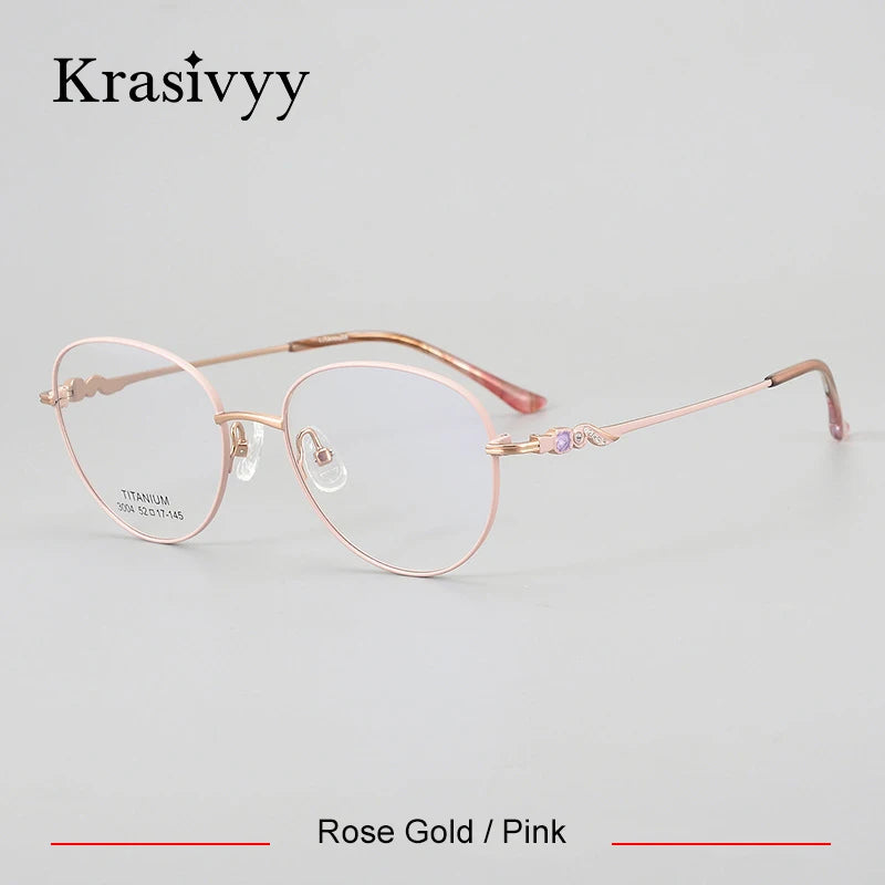 Krasivyy Women's Full Rim Oval Round Titanium Eyeglasses 443004 Full Rim Krasivyy Rose Gold Pink  