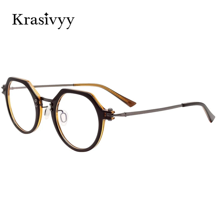 Krasivyy Women's Full Rim Flat Top Round Titanium Acetate Eyeglasses 715882