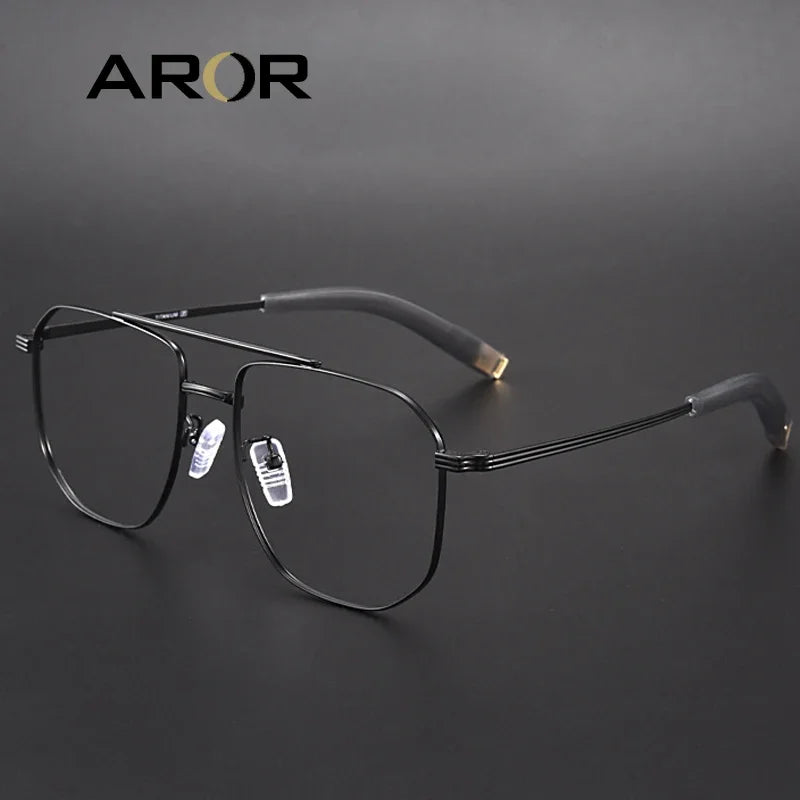 Aror Unisex Full Rim Square Double Bridge Titanium Eyeglasses 40942 Full Rim Aror