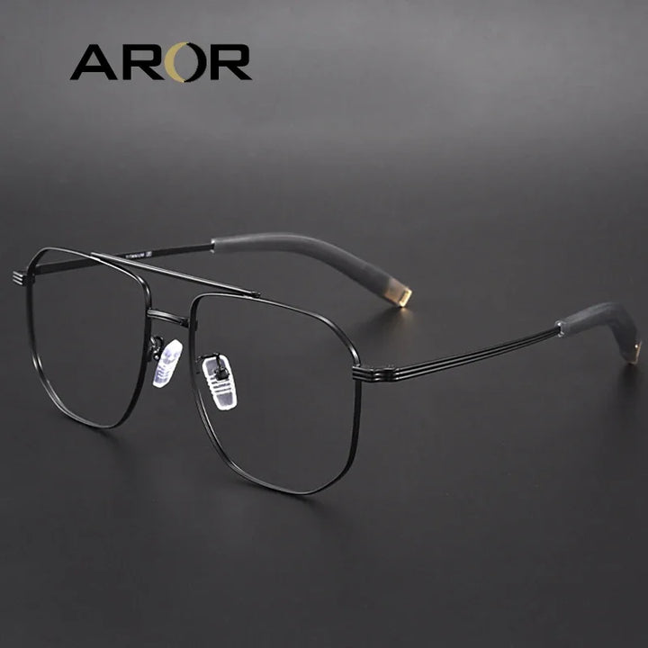 Aror Men's Full Rim Square Double Bridge Titanium Eyeglasses 190942