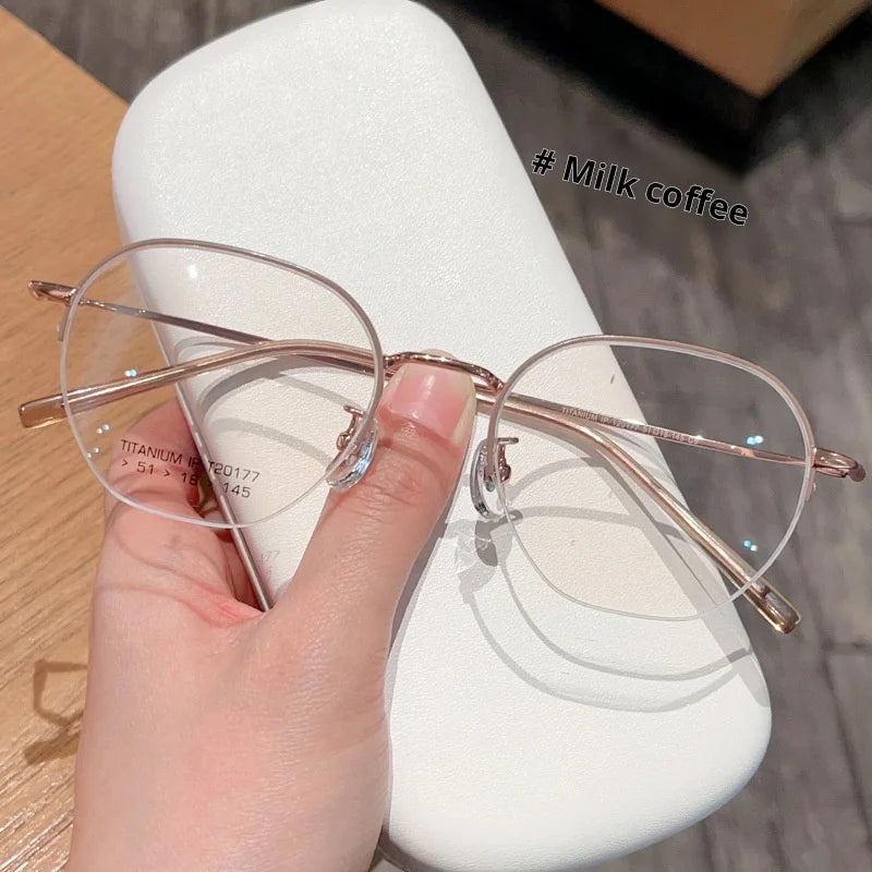 Momoja Women's Semi Rim Polygon Oval Titanium Eyeglasses 20177