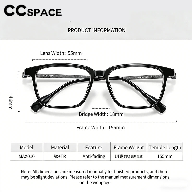 CCspace Unisex Full Rim Big Square Tr 90 Titanium Eyeglasses 314987