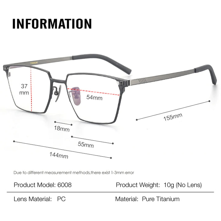 Muzz Men's Full Rim Polygon Square Titanium Eyeglasses 86008