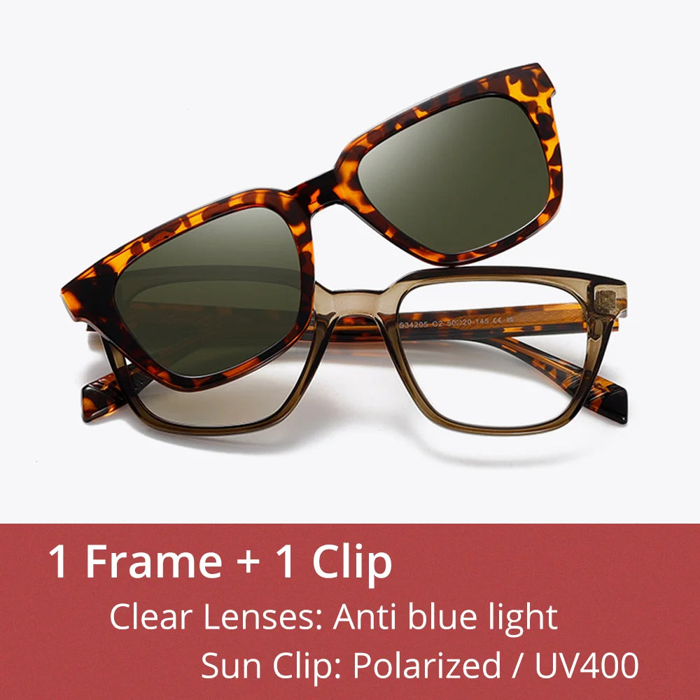 Ralferty Unisex Full Rim Square Tr 90 Alloy Eyeglasses Clip On Sunglasses 534205