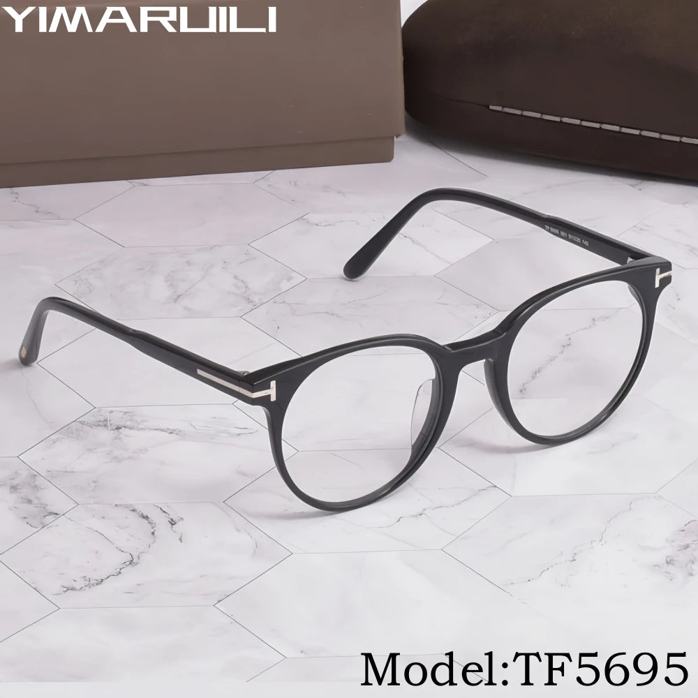 Yimaruili Unisex Full Rim Round Acetate Eyeglasses 5695 Full Rim Yimaruili Eyeglasses   