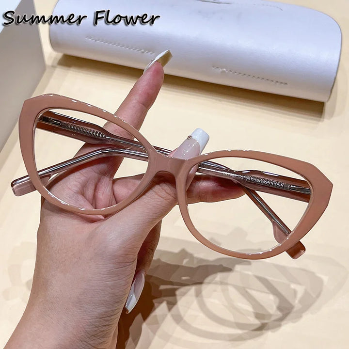 Summer Flower Women's Full Rim Oval Cat Eye Tr 90 Titanium Eyeglasses 87887 Full Rim Summer Flower Brown