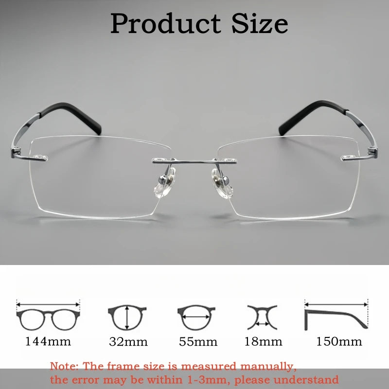 Yimaruili Men's Rimless Square Titanium Eyeglasses 15802