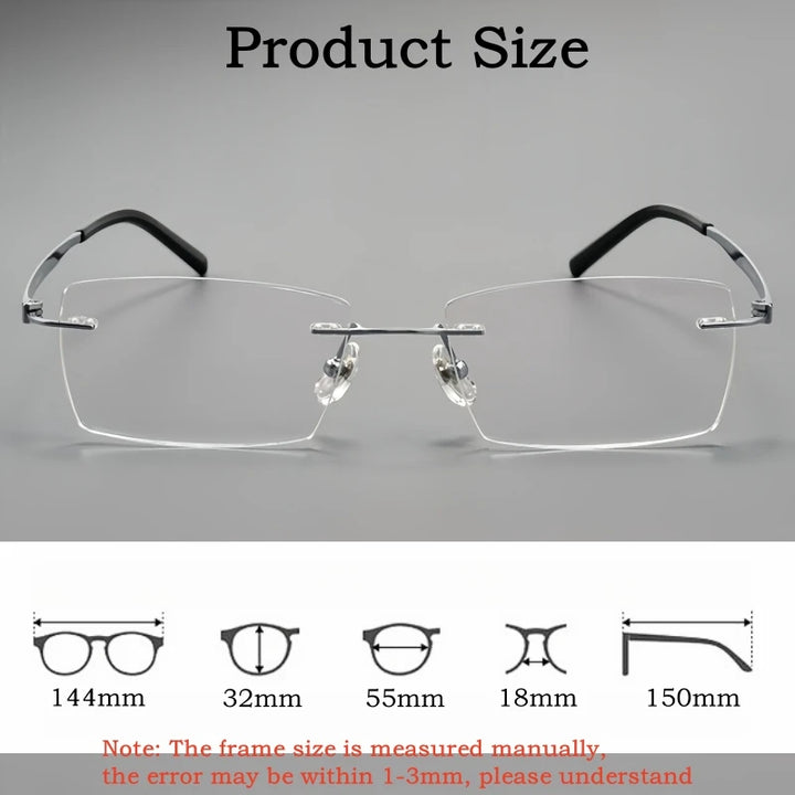 Yimaruili Men's Rimless Square Titanium Eyeglasses 15802