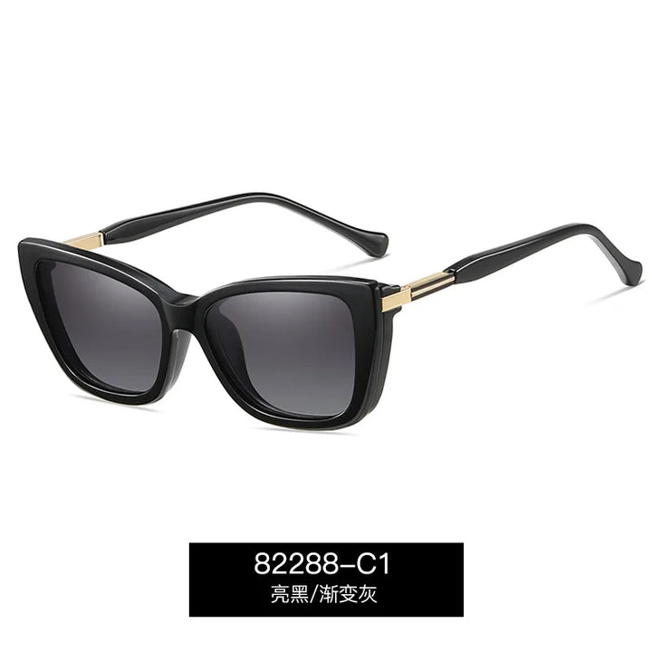 CCspace Women's Full Rim Cat Eye Tr 90 Alloy Reading Glasses Clip On Sunglasses 802689